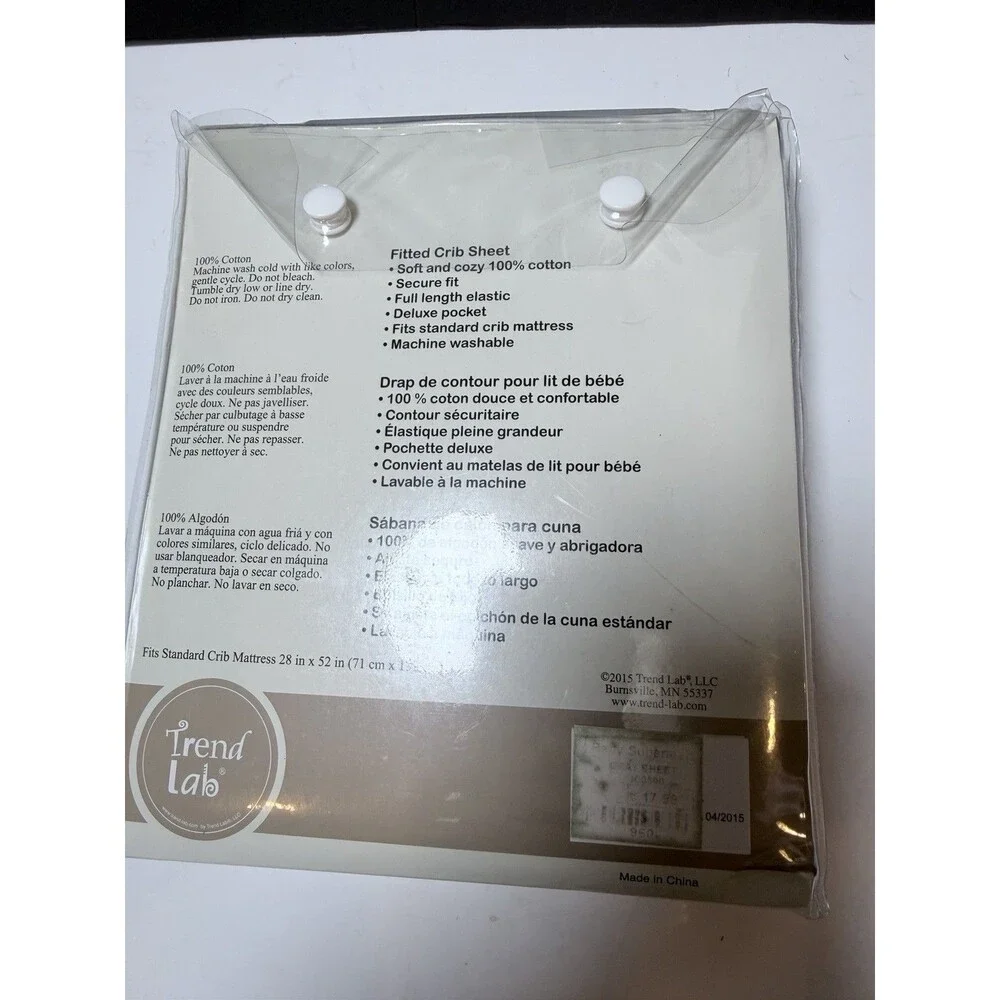 Trend Lab Gray Fitted Crib Sheet 100% Cotton Standard Crib Mattress 28x52 New